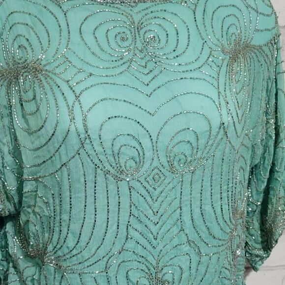 Sood & me Mint Green Glass Bead Embellished Blouse Womens Size 8 - Picture 3 of 5